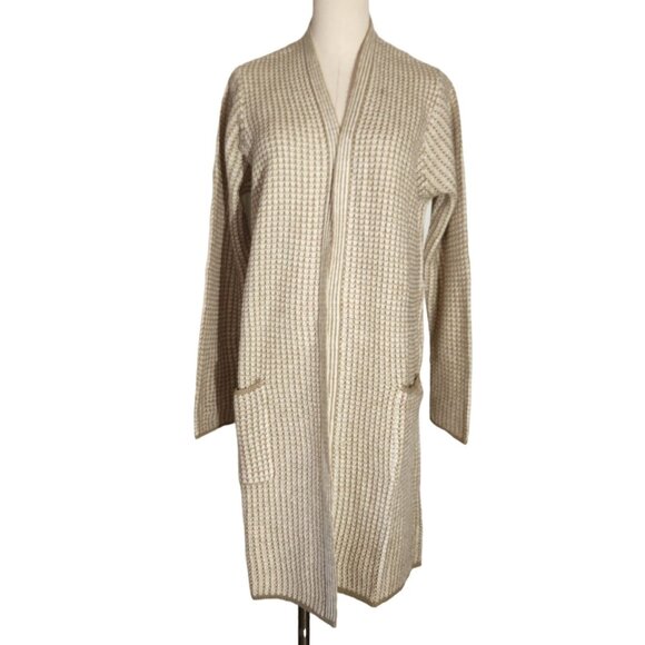 Fortune & Ivy White & Taupe Stripped Long Open Cardigan Women's Size L - Picture 5 of 15